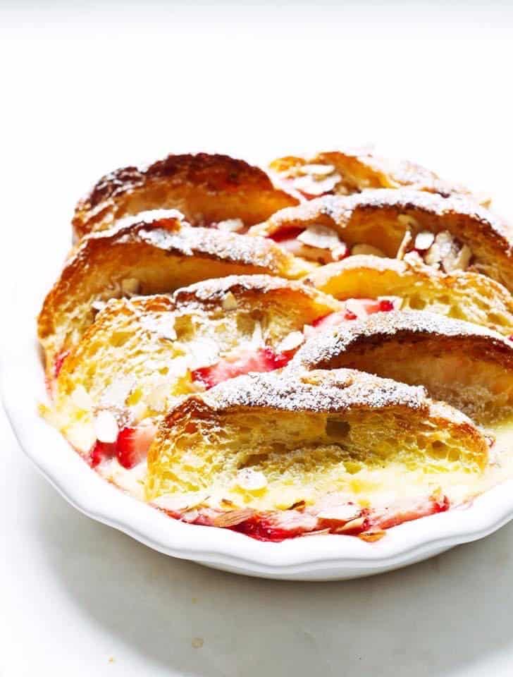 croissant bread pudding with strawberries