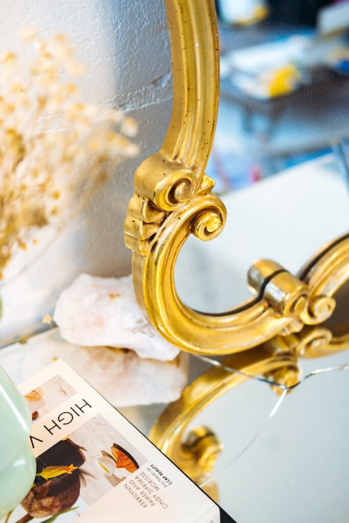 glass mirror with gold frame
