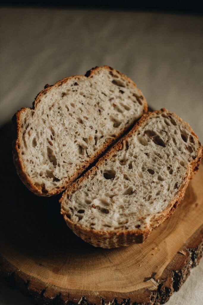 slices of bread on wooden board