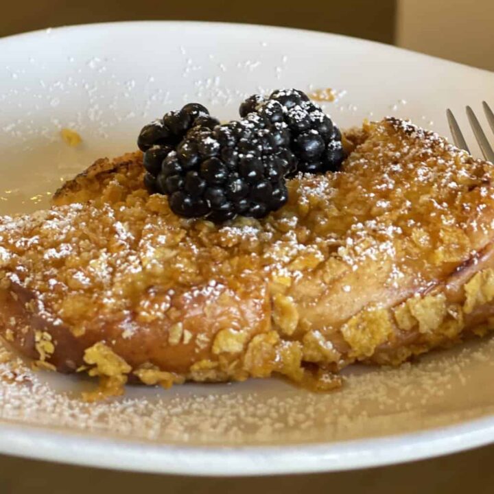 crunchy french toast recipe on a plate with berries