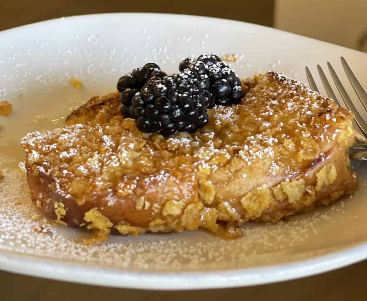 crunchy french toast recipe on a plate with berries