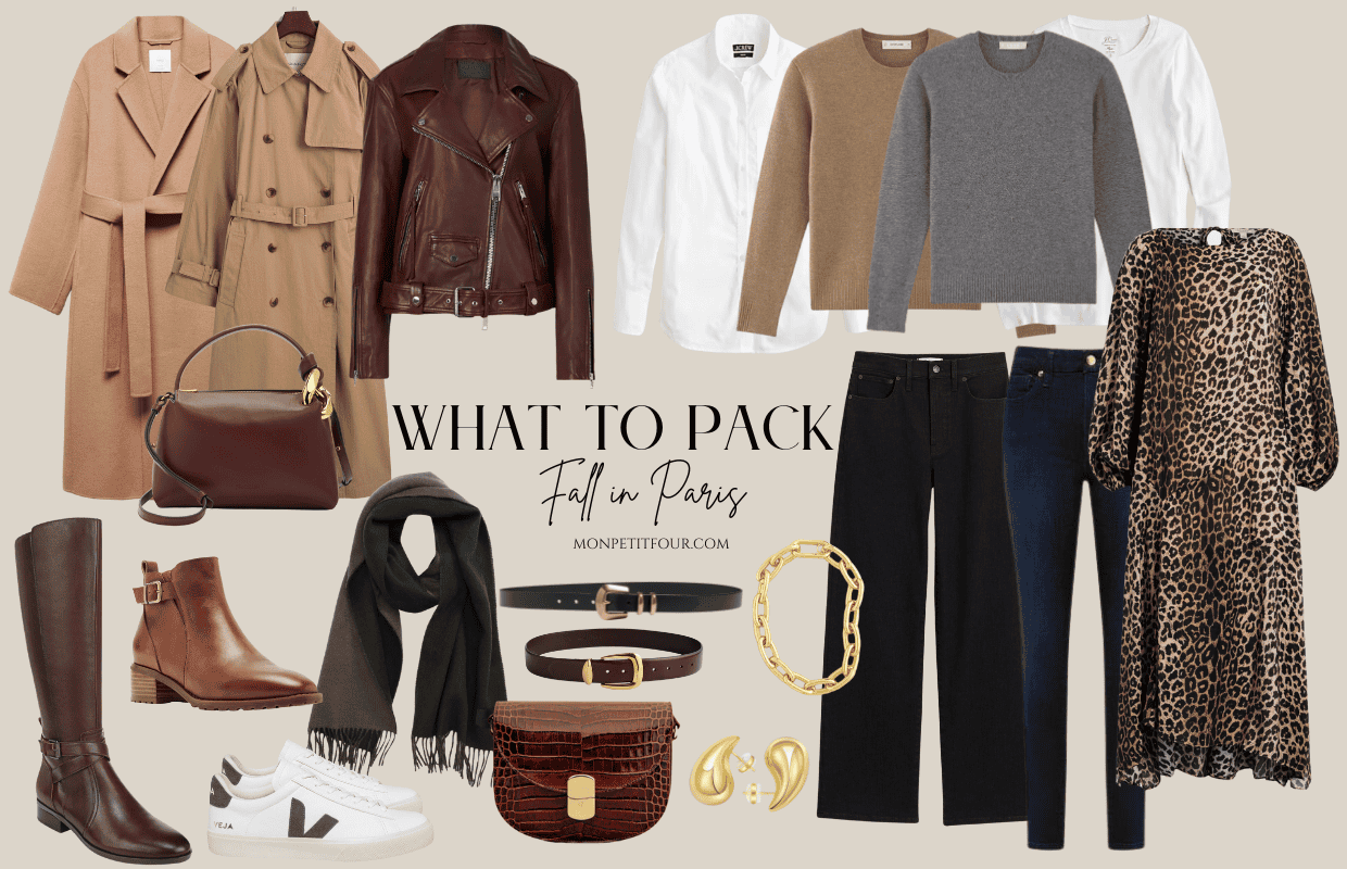 what to pack for paris in fall fashion items in a collage