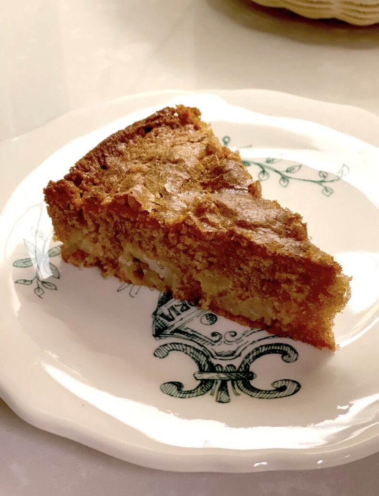 french apple cake slice on a plate