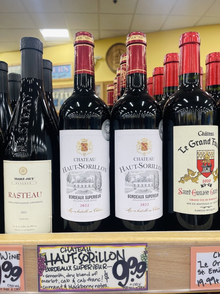 haut sorillon bordeaux wine from trader joe's