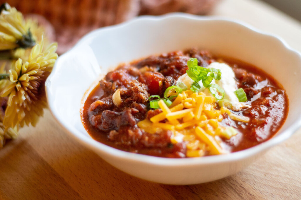 homemade chili recipe in a bowl