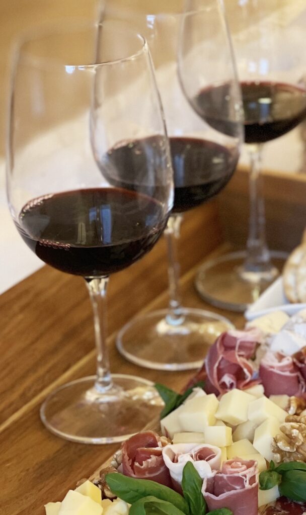 red wine with cheeseboard