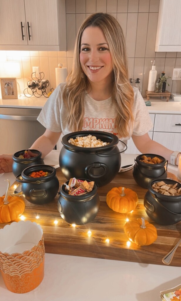 beeta in front of her halloween popcorn bar