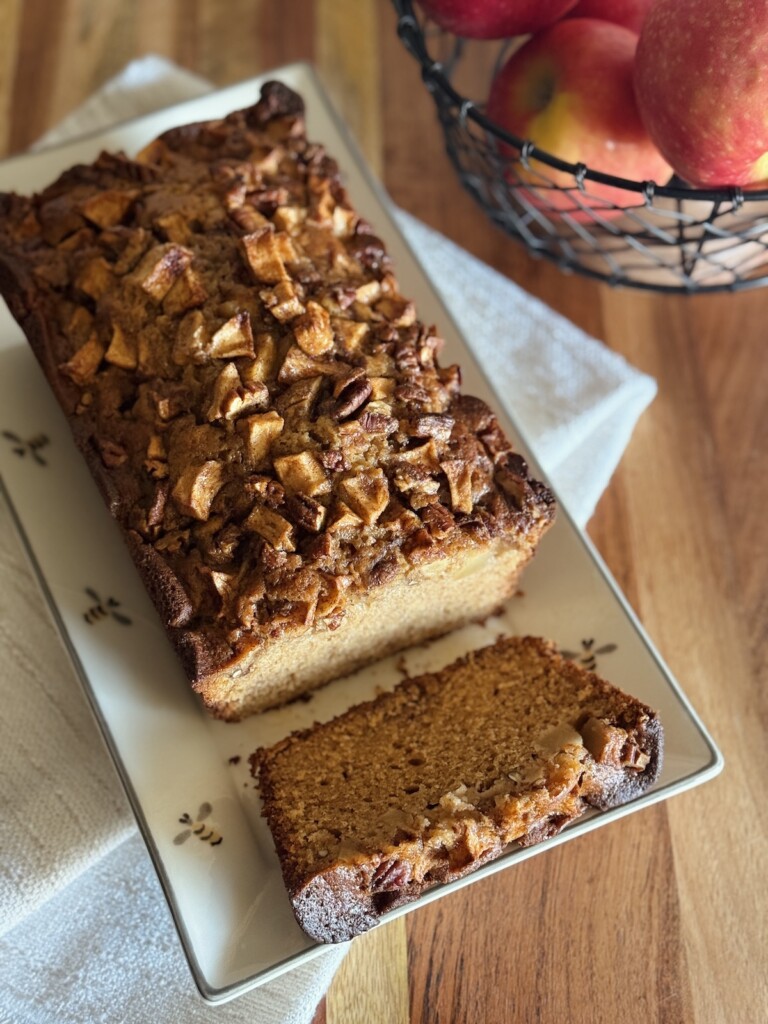 overhead view of apple cider bread loaf