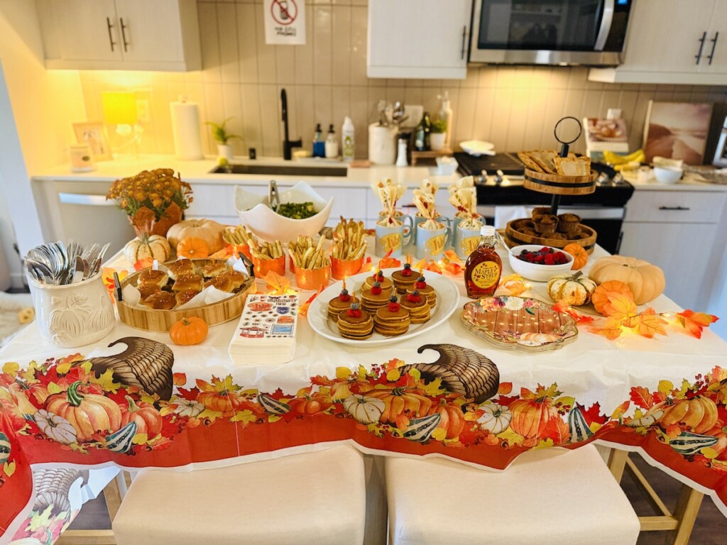 Gilmore Girls Party Brunch spread with food and decor