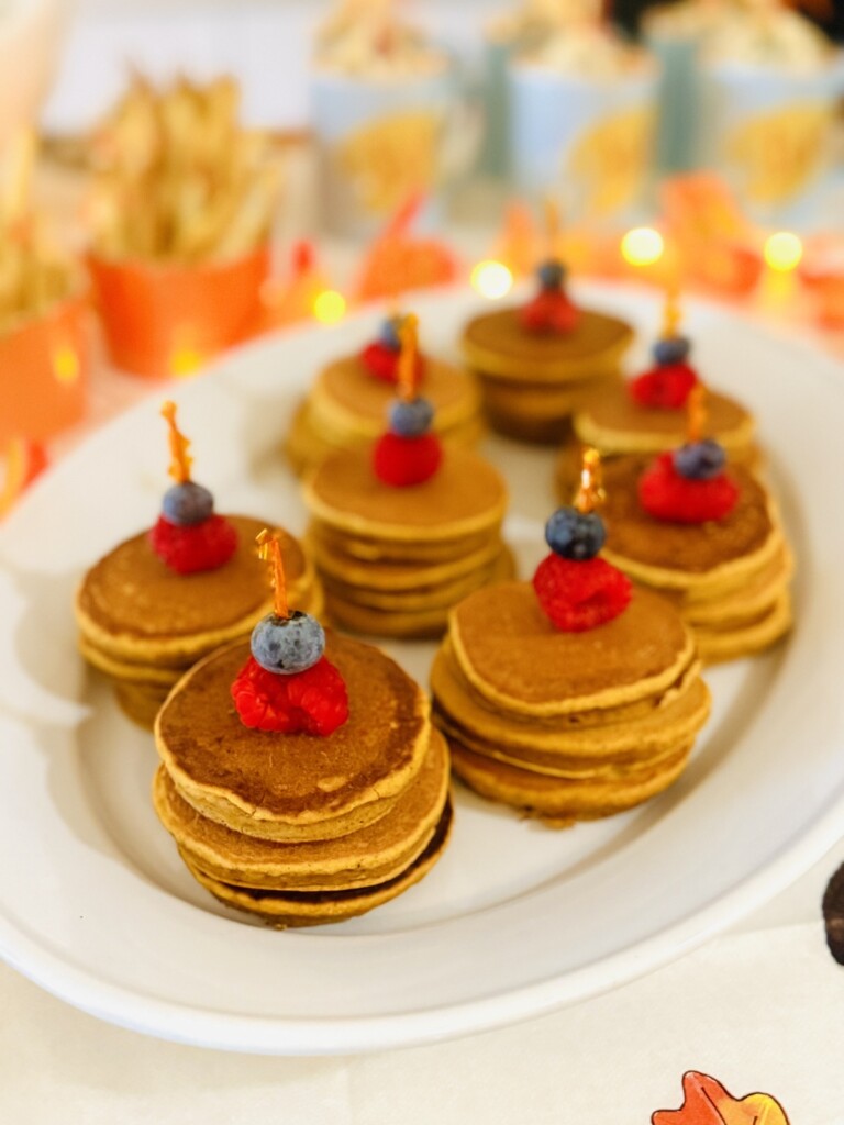 mini pumpkin spice pancakes with berries