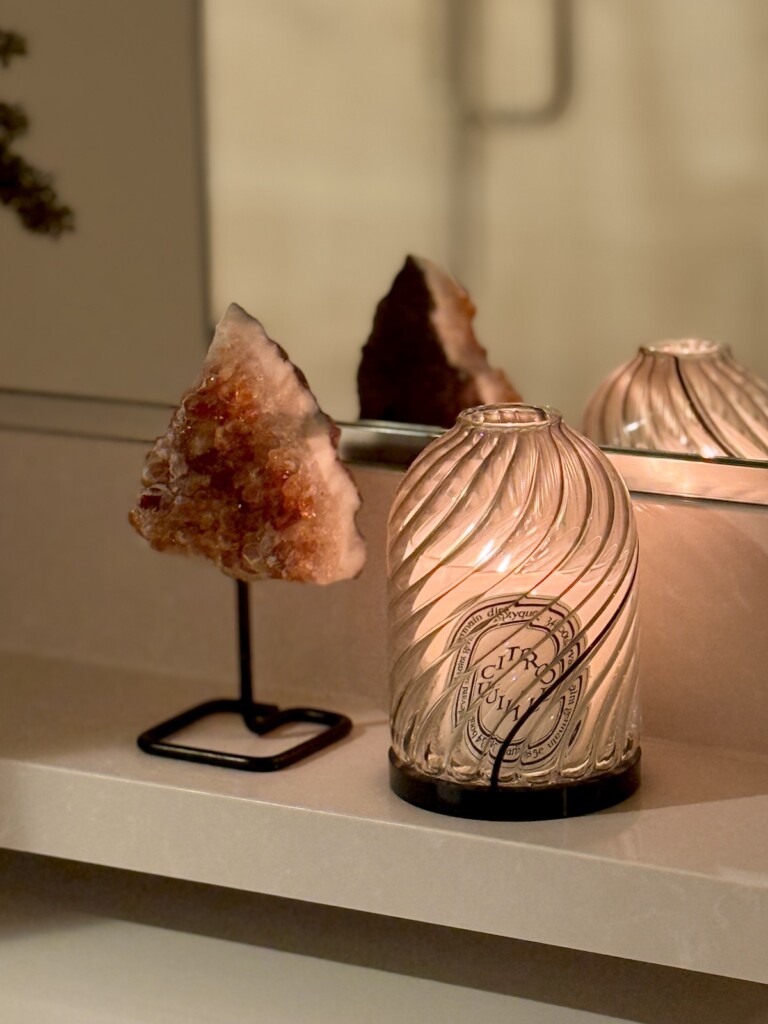 candle in bathroom for spa vibes