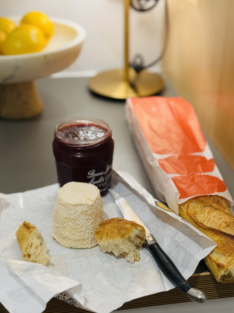 baguette, jam and cheese